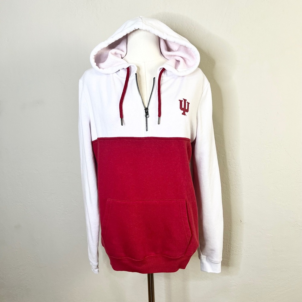 Colosseum Indiana Hoosiers Womens Medium Pink Red Quarter Zip Hoodie Sweatshirt